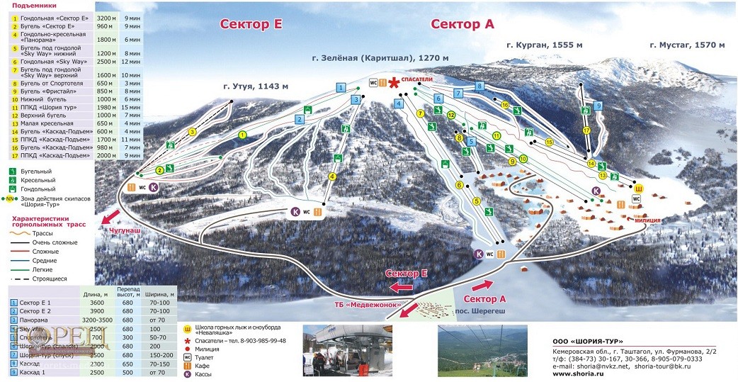 Схема трасс на горнолыжном курорте Шерегеш
